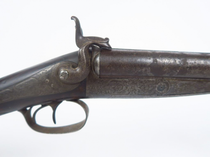 Joli fusil juxtaposé à broche système Lefaucheux calibre 16. Arme de b