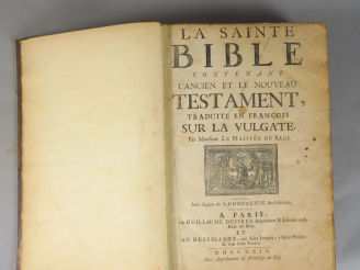 Vente aux enchères SAINTE BIBLE (La) contenant l'Ancien et le Nouveau Testament trad. Sur