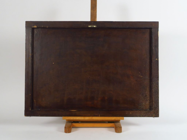 Panneau bois laqué représentant des poissons voile évoluant parmi des 