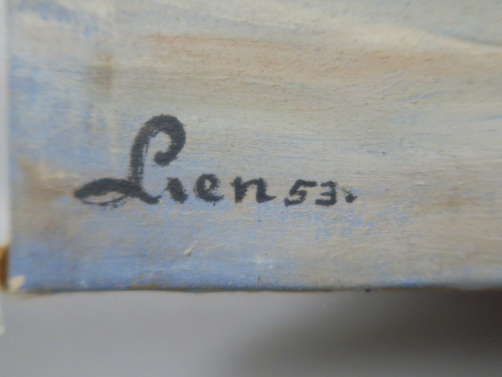 LIEN "Village de pêcheur animé de personnages" Huile sur toile.  Signé