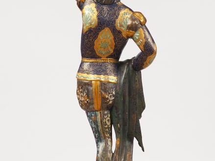 Paire de porte torchères Napoléon III en bois sculpté polychrome  H. 1