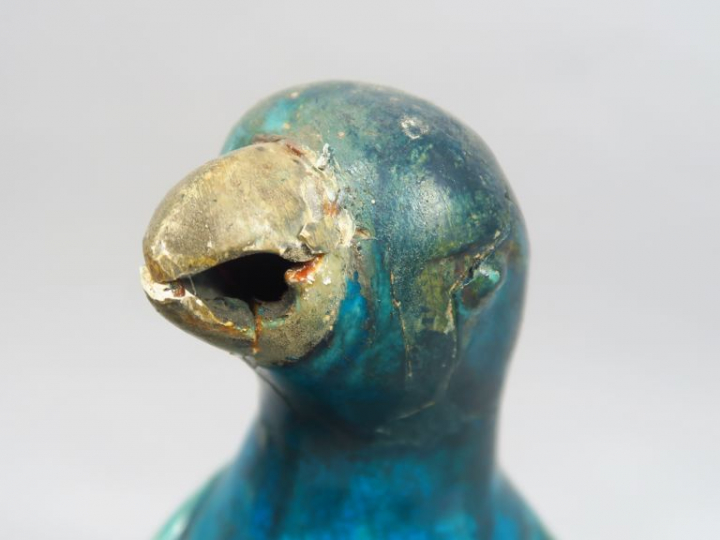 Couple de perruches en céramique émaillée turquoise. Chine, XIXème siè