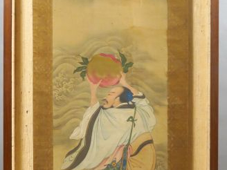 Kakemono à l’encre et couleur sur soie représentant le sennin Tobosaku