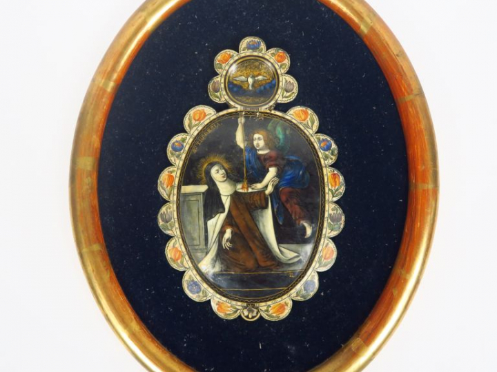 Plaque en émail de Limoges "Sainte Thérèse". Signée. Dim. 25 x 16 cm  