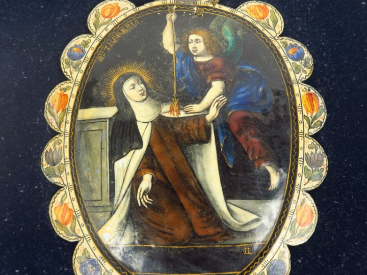Plaque en émail de Limoges "Sainte Thérèse". Signée. Dim. 25 x 16 cm  