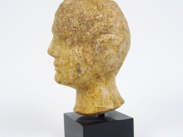 Sculpture XIXe en marbre "Portrait de jeune homme à l'antique". H. 21 