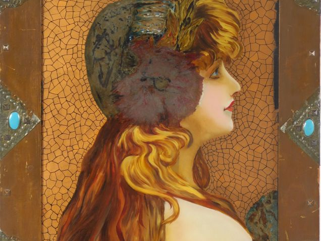 F. BRUHN. "Jeune fille". Fixé sous verre dans un cadre de style Art No