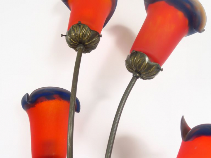 Lampadaire de style Art Nouveau en verre et métal, éclairant à sept lu