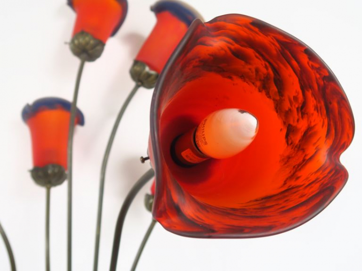 Lampadaire de style Art Nouveau en verre et métal, éclairant à sept lu
