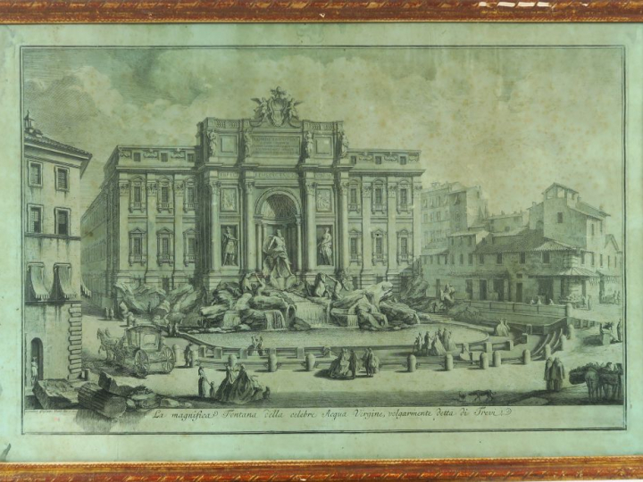 Gravure XVIIème italienne d’après Giuseppe Vasi "La fontaine de Trévis