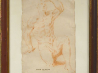 Vente aux enchères Ecole française XIXème. Deux dessins à la sanguine "Personnages". Dim.