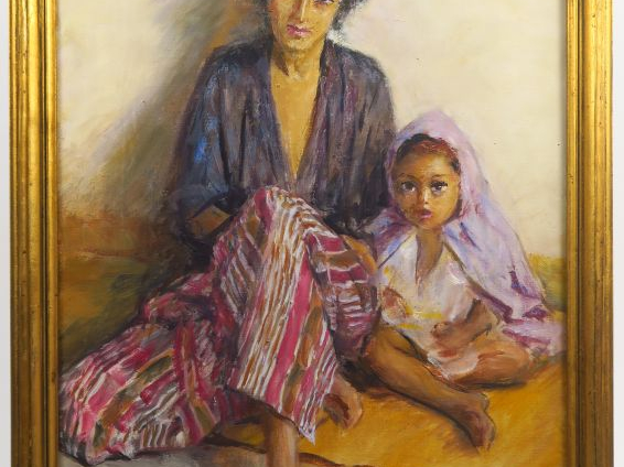A. ROUBTZOFF. "Jamila et Hedi". Huile sur toile, signée en bas à gauch