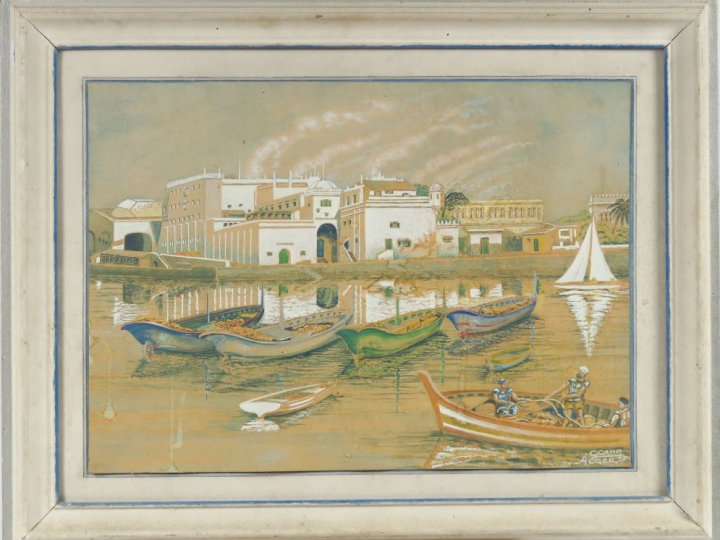 G. CAMP. "Le port d'Alger". Aquarelle, signée en bas à droite et datée