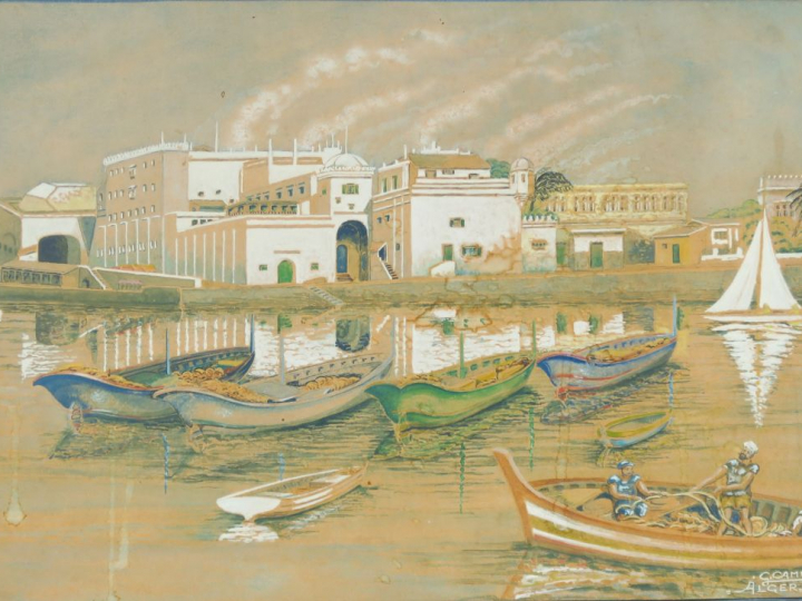 G. CAMP. "Le port d'Alger". Aquarelle, signée en bas à droite et datée