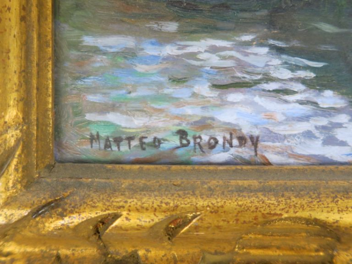 MATTEO BRONDY. "Le moulin". Huile sur panneau, signée en bas à gauche.