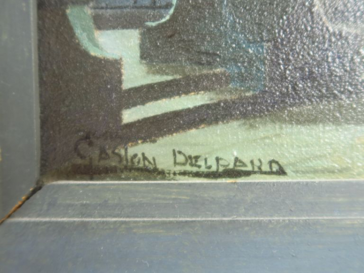 G. DELPAND. "Intérieur d'église". Huile sur toile, signée en bas à gau