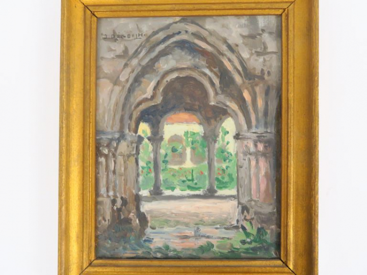 J. DEGEILH. "Le cloitre St Bertrand de Comminges". Huile sur panneau, 