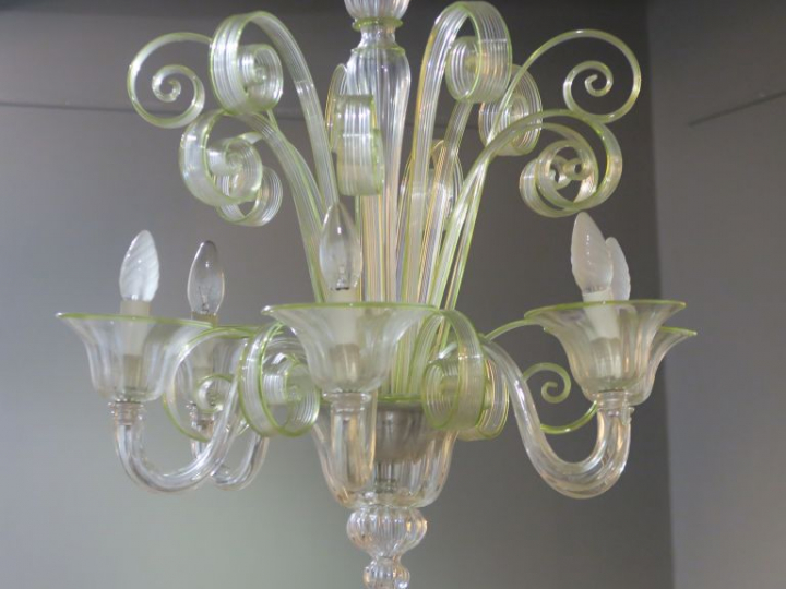 Lustre en verre de Venise en verre translucide et Anis, éclairant à 8 
