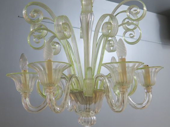 Lustre en verre de Venise en verre translucide et Anis, éclairant à 8 
