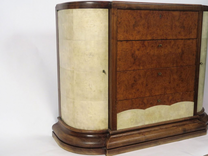 Chambre à coucher 1940 en galuchat, noyer et placage de loupe de thuya