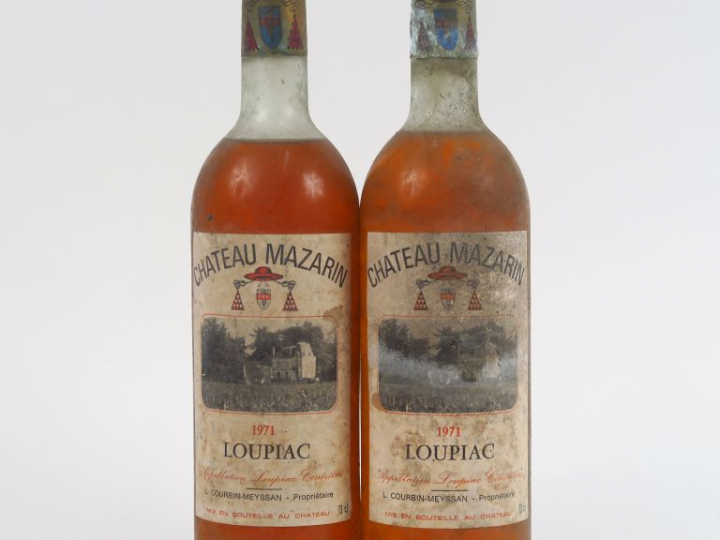 2 BOUTEILLES CHÂTEAU MAZARIN LOUPIAC - 1971 - 1 LB-HEP/1 HEP-MEP/CAPS 