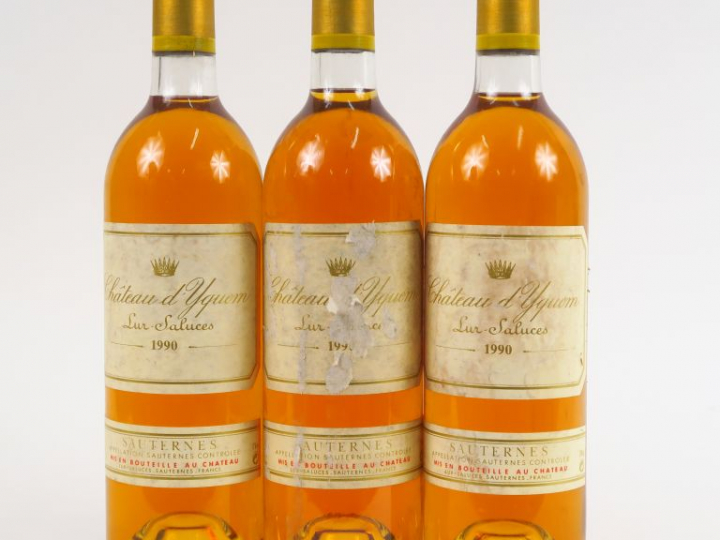 3 BOUTEILLES CHÂTEAU D'YQUEM 1er CCS SAUTERNES - 1990 - BG/ETLA