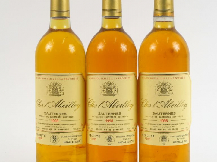 3 BOUTEILLES CLOS L'ABEILLEY SAUTERNES - 1998