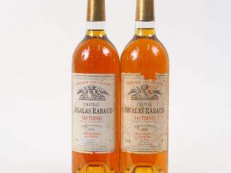 Vente aux enchères 2 BOUTEILLES CHÂTEAU SIGALAS RABAUD 1er CC SAUTERNES - 2001 - 1 ED