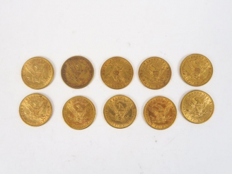 Vente aux enchères 10 pièces de 5 dollars or, 1882.  FRAIS ACHETEURS : 5% TTC