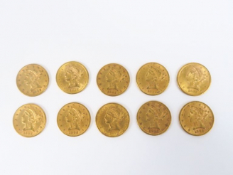 Vente aux enchères 10 pièces de 5 dollars or, 1882.  FRAIS ACHETEURS : 5% TTC