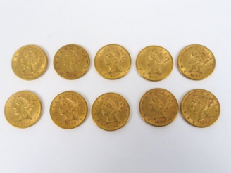 Vente aux enchères 10 pièces de 5 dollars or, 1882.  FRAIS ACHETEURS : 5% TTC