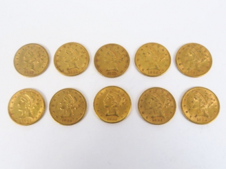 Vente aux enchères 10 pièces de 5 dollars or, 1882.  FRAIS ACHETEURS : 5% TTC