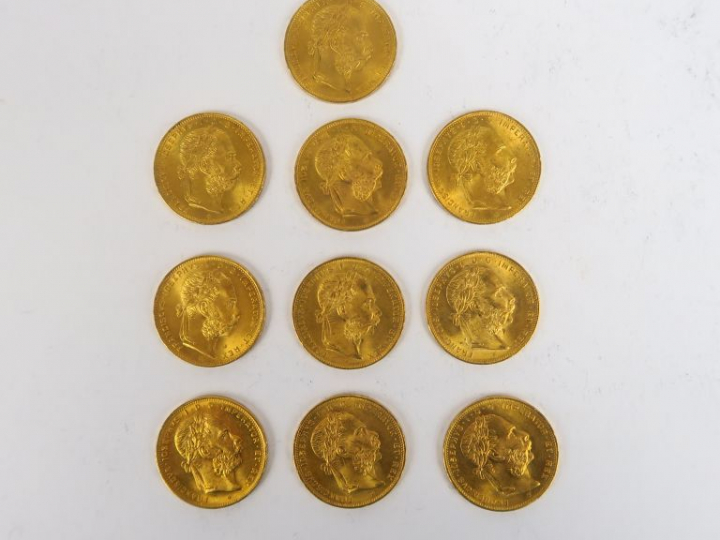 10 pièces de 8 Florins ou 20 Francs or François-Joseph Ier, 1892.  FRA