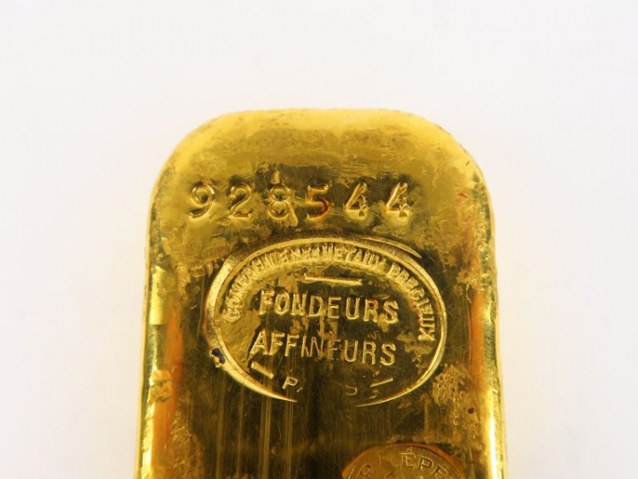 Lingot d'or n° 928544, titre or : 997,4. Poids brut : 1000 g  FRAIS AC