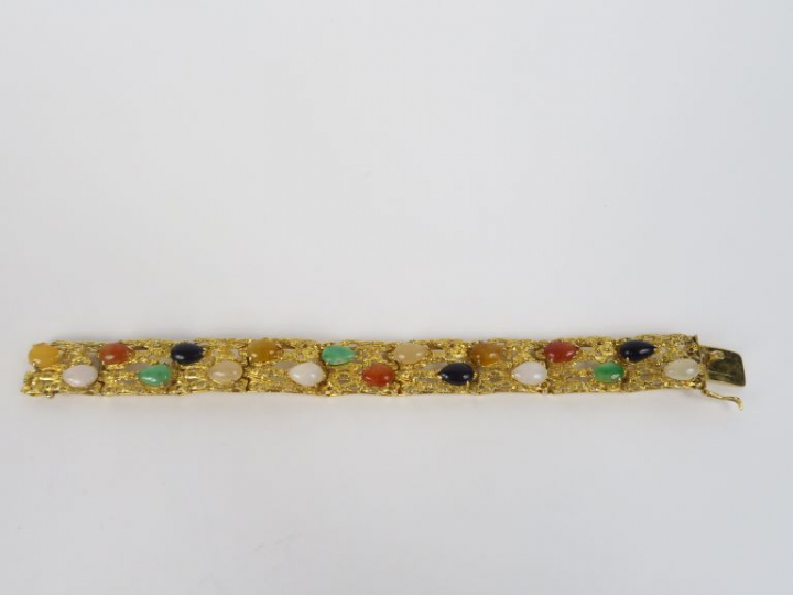 Bracelet "Tutti Frutti" en or 14k et pierres de couleur. Poids tel. 32