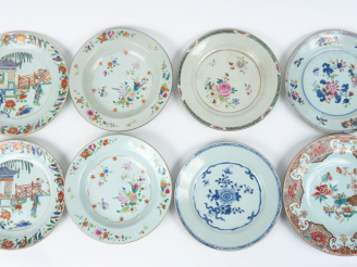 Vente aux enchères Suite de huit différentes assiettes XVIIIème et XIXème en porcelaine d