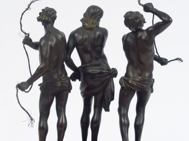"La Flagellation du Christ" Groupe XIXème en bronze.  Socle en placage