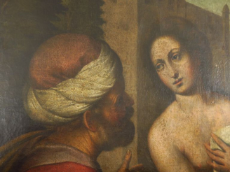 Vente aux enchères Ecole italienne XVIIème  "Suzanne et les Vieillards" Huile sur toile. 