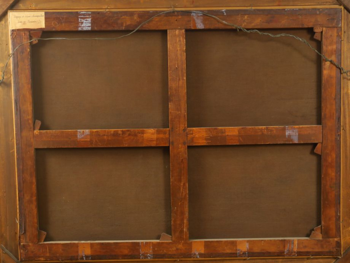 Ecole française XVIIème. "Paysage animé" Huile sur toile. Dim. : 100 x