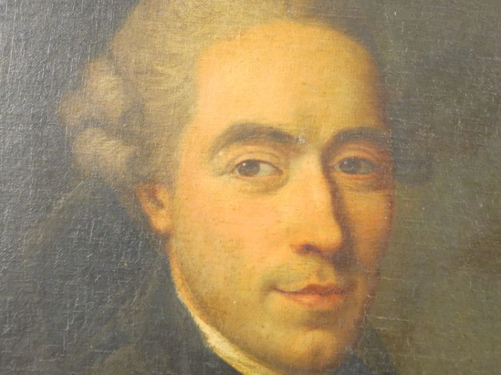 Ecole française XVIIIème. "Portrait d'homme aux livres". Huile sur toi