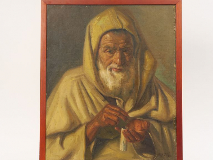 Ecole orientaliste "Portrait d'homme barbu" Huile sur toile.  Signée e