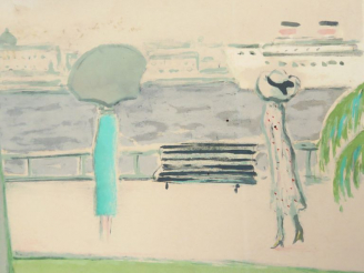 Vente aux enchères CASSIGNEUL  "Elégante sur les quais" Lithographie.  Signée en bas à dr