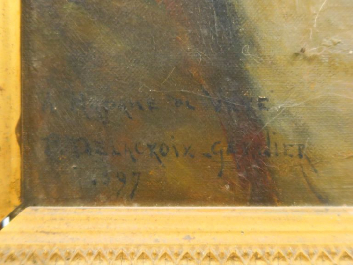 P. DELACROIX-GARNIER. "Portrait d'homme". Huile sur toile, signée en b