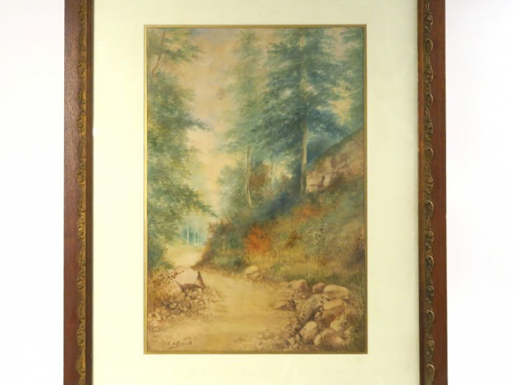 P. D'HORTEUILLE  "Paysage" Aquarelle.  Signée en bas à gauche.  63,5 x