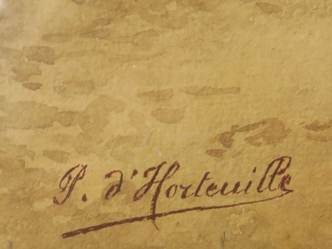 P. D'HORTEUILLE  "Paysage" Aquarelle.  Signée en bas à gauche.  63,5 x