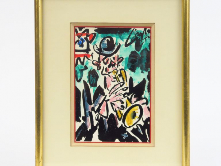 Gen PAUL. "Le trompettiste de jazz". Aquarelle gouachée. Signée en hau