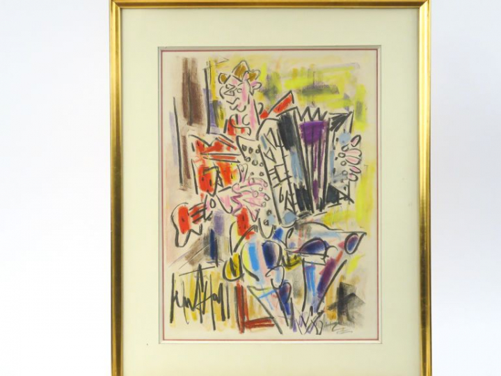 Gen PAUL  "L'accordéoniste" Pastel.  Signé en bas à gauche.  42 x 31 c