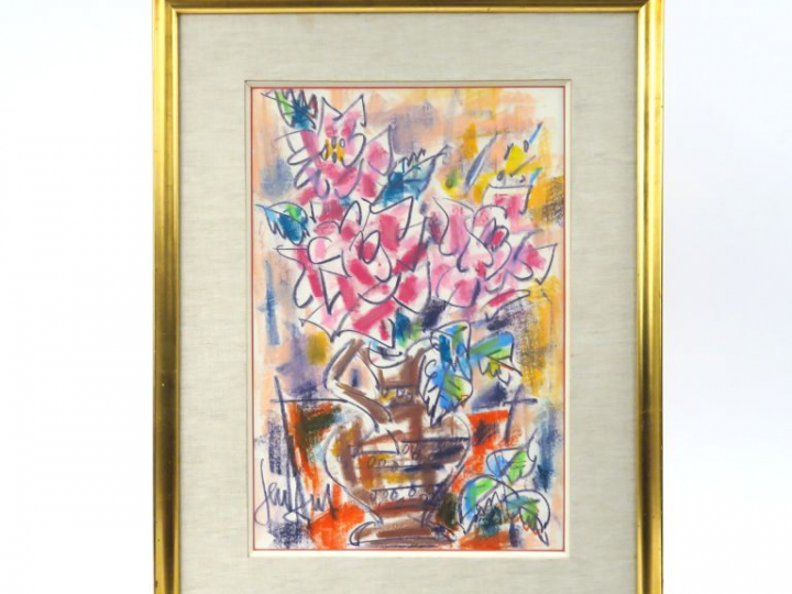 Gen PAUL. "Bouquet de fleurs". Pastel. Signé en bas à gauche.  44 x 29