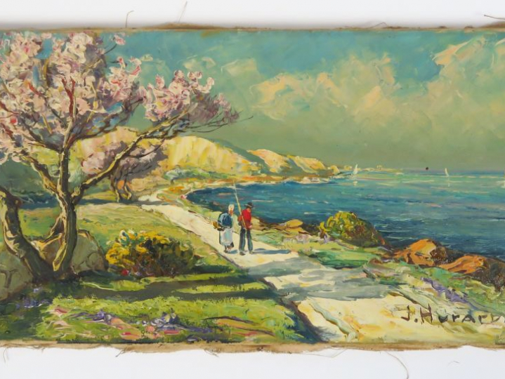 J. HURARD "Printemps étang de Berre" Huile sur toile.  Signée en bas à