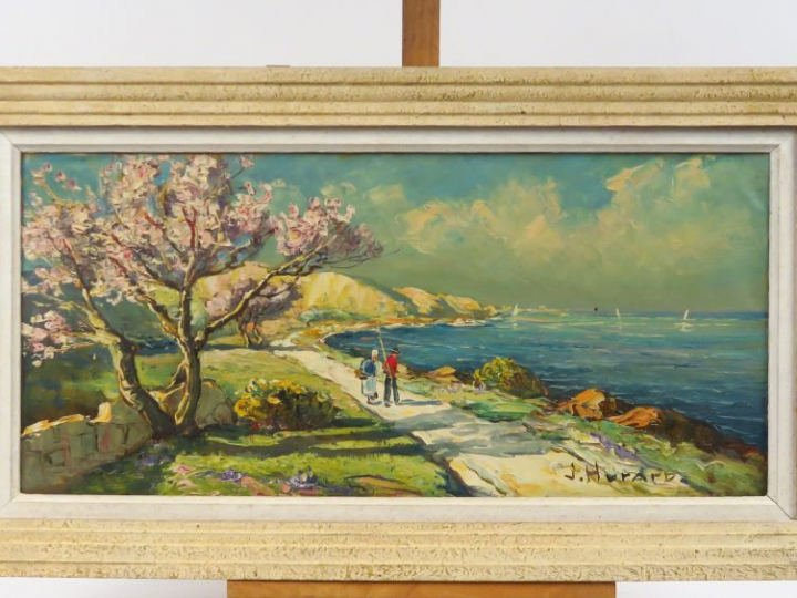J. HURARD "Printemps étang de Berre" Huile sur toile.  Signée en bas à